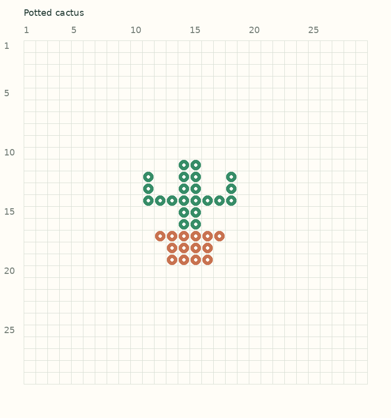 Exact 36-bead potted cactus grid with green arms and terracotta pot
