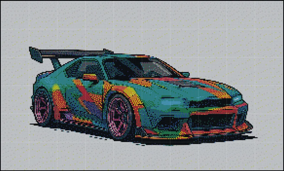 The same vintage car photo converted into a printable fuse bead pattern
