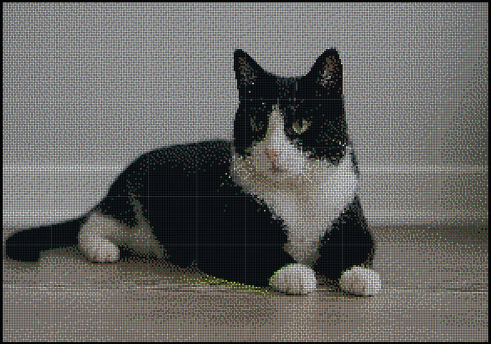 The same sleeping cat photo converted into a printable fuse bead pattern