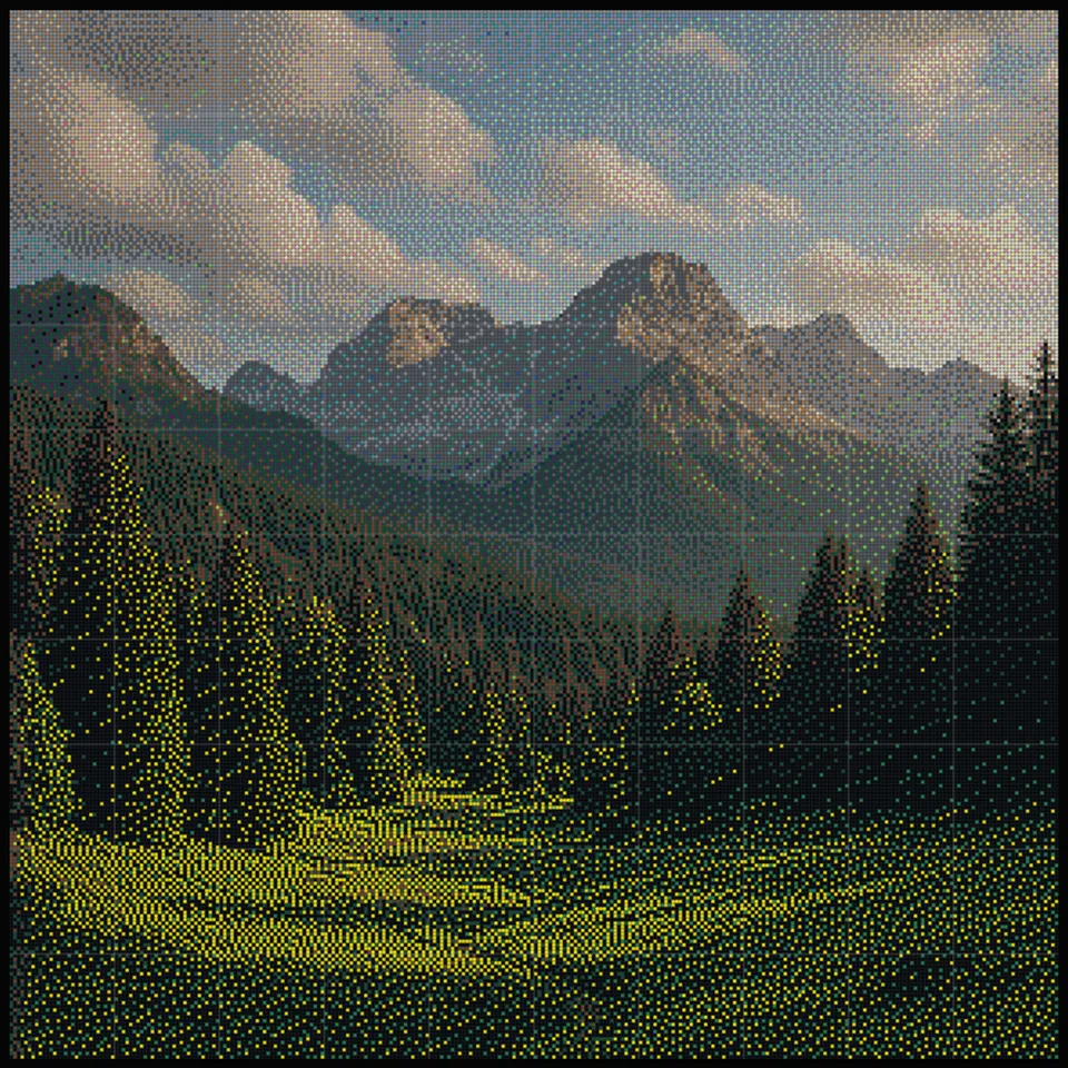 Fuse bead pattern generated from a mountain landscape photo